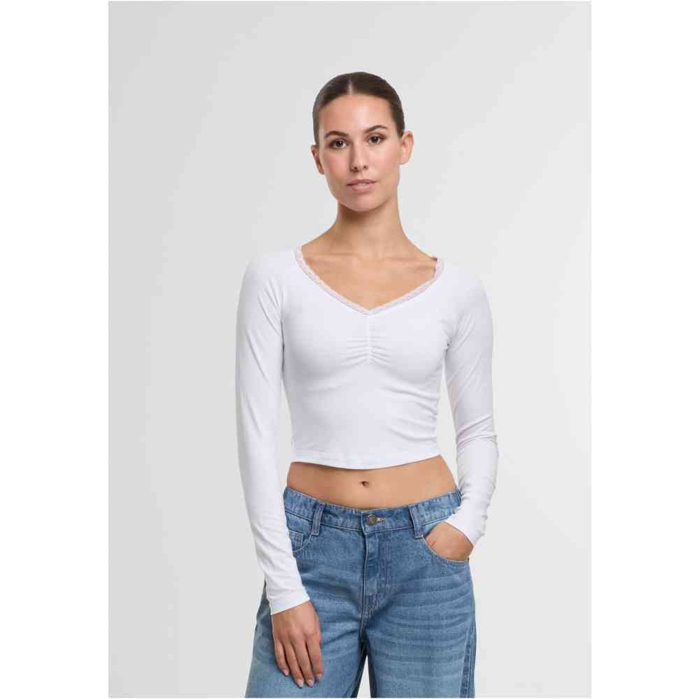 Urban Classics - Short longsleeve lace Top à manches longues - Blanc
